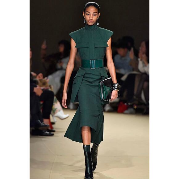 Alexander McQueen Fall Winter 18 Army Green Structured Midi Dress 38 Runway - Picture 1 of 13